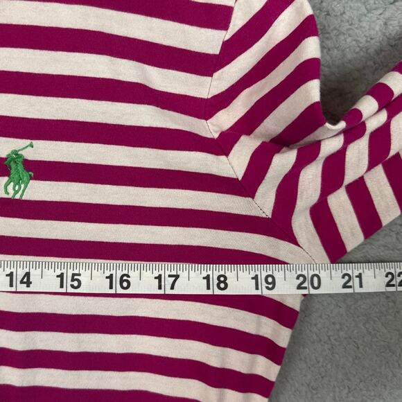 Ralph Lauren Sport Women's Striped V-Neck Top Pink White 3/4 Sleeve M Preppy - Picture 4 of 8
